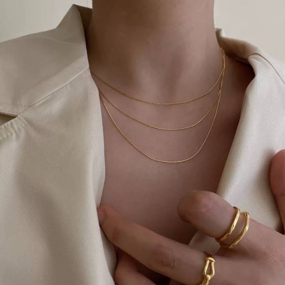 ₩ Multi Layered Gold Chain Punk Choker Necklace - Picture 3 of 4